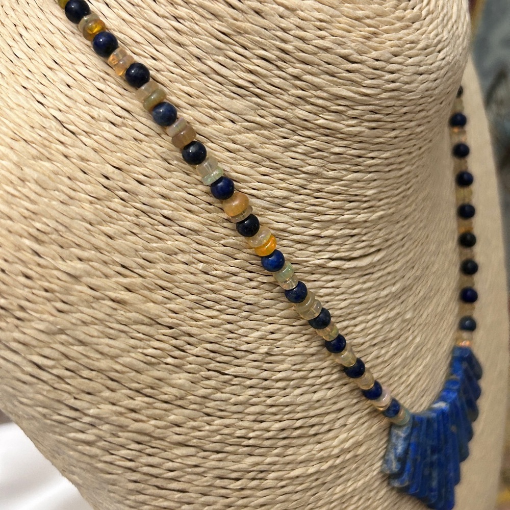 NEW HANDMADE Sterling Silver Gemstones Necklace lapis Lazuli, and Fire Opal - Picture 6 of 10